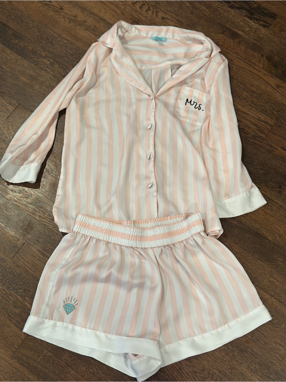 Vintage Betsey Johnson Pink and White Striped Mrs. Pajamas Set